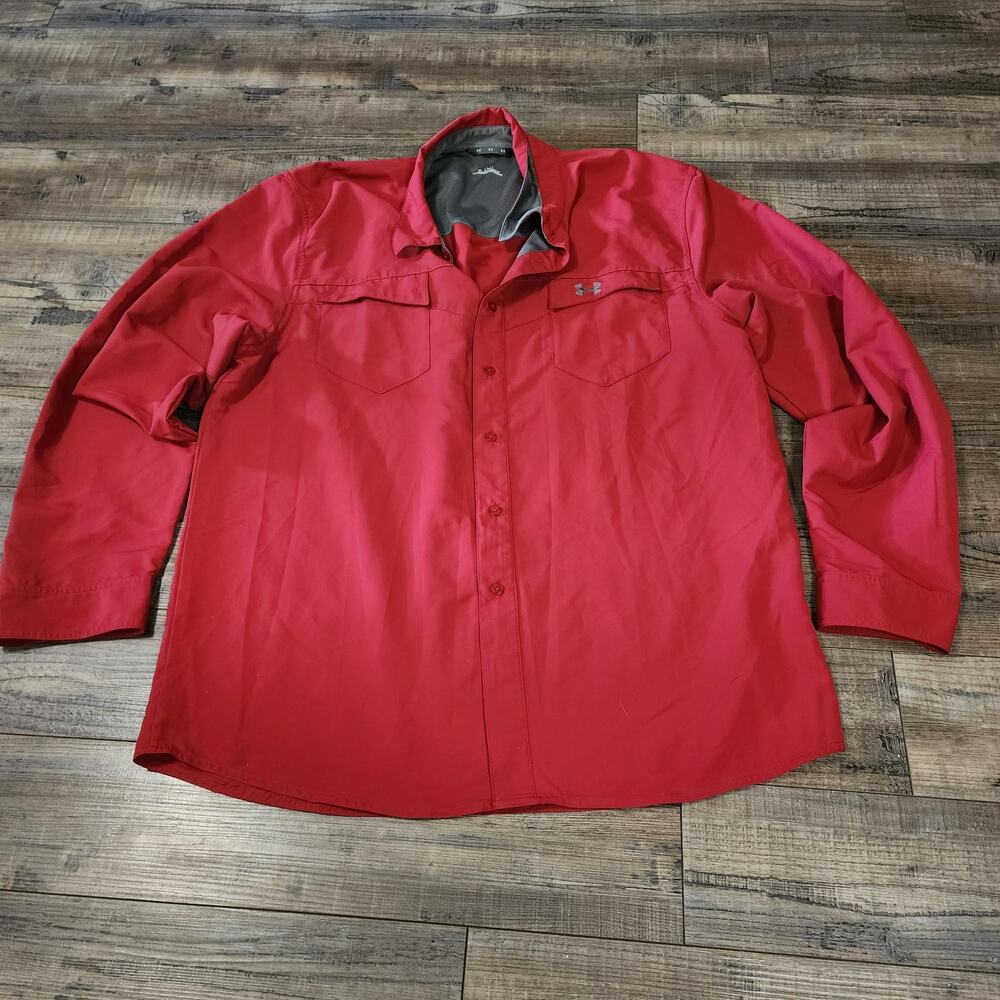 Under Armour Long sleeve red button up shirt Mens size XL 2514